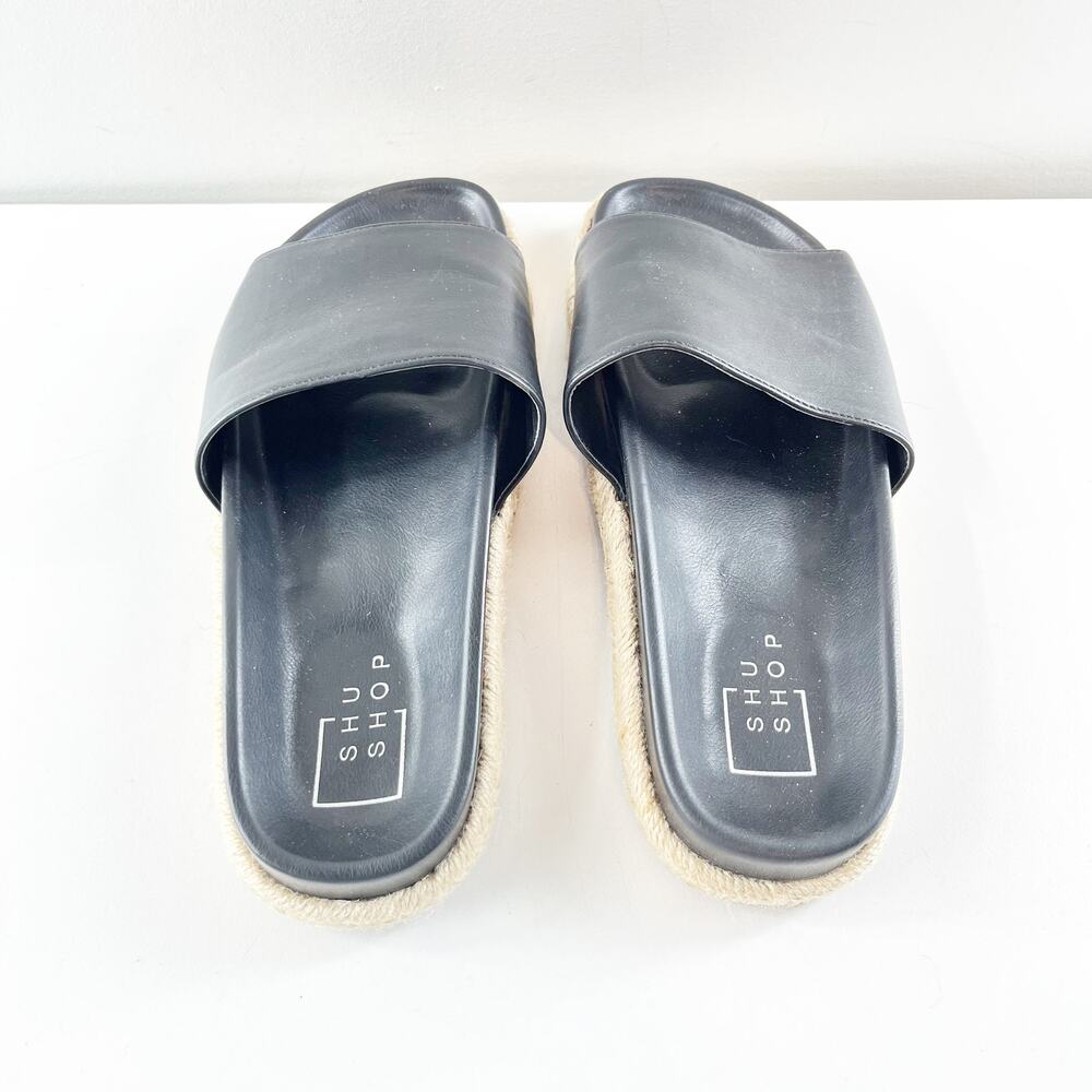 ShuShop Crisanta Faux Leather Slip On Slides Sandals Black 8 - Picture 4 of 8